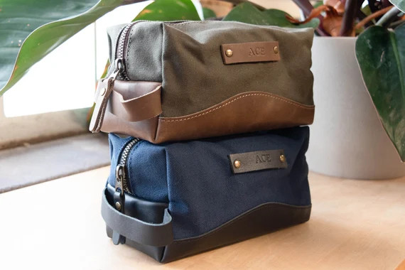 Toiletry Bag. Personalized Canvas and Leather Dopp Kit. Engraved Men's Travel Bag. Christmas Gift... | Etsy (US)