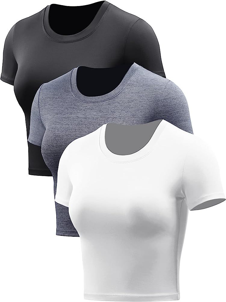 CADMUS Workout Crop Tops Women Racerback Dry Fit Athletic Shirts Short Sleeve 3 Piecese | Amazon (US)