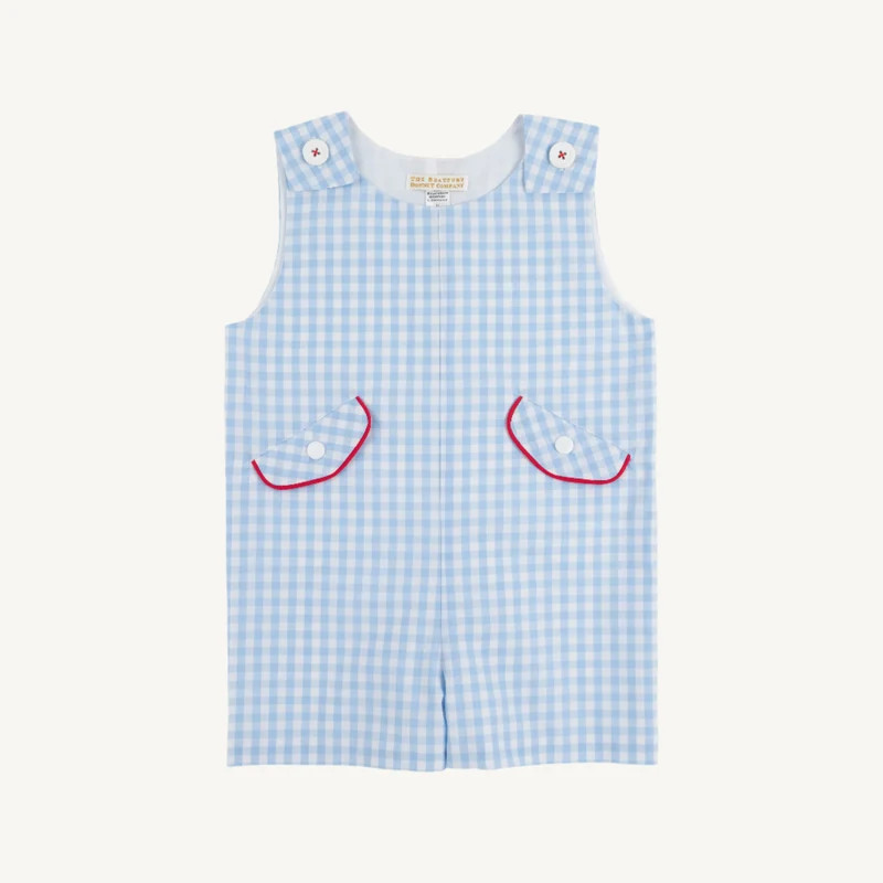 Prescott Pocket Jon Jon - Beale Street Blue Gingham with Richmond Red | The Beaufort Bonnet Company