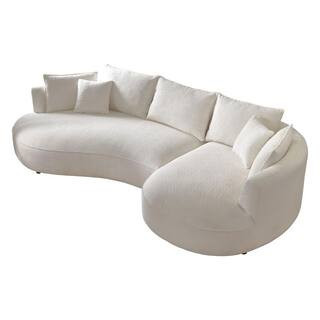 Curved Boucle Cloud Sofa 124.8 in. Wide Curved Arm Boucle Curved 5-Seat Sectional Sofa in Beige | The Home Depot