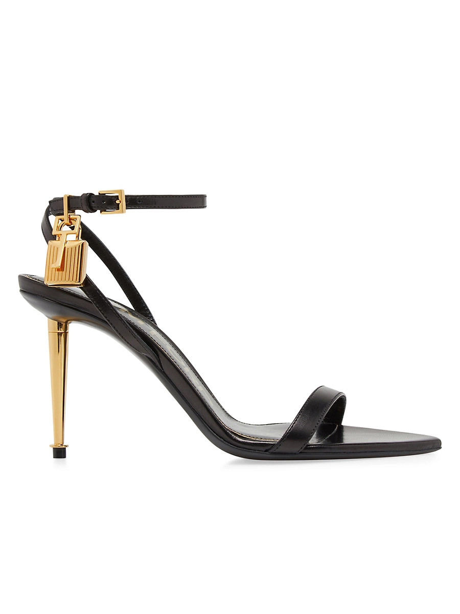 Women's Padlock 85 Leather Point-Toe Ankle-Strap Sandals - Black - Size 6.5 | Saks Fifth Avenue