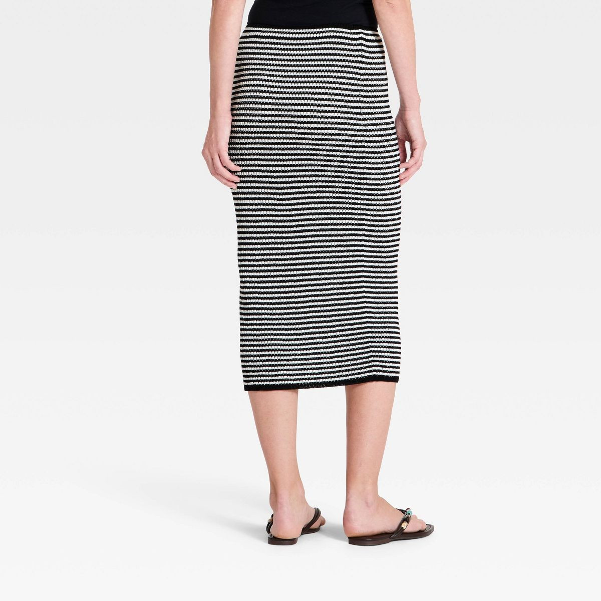 Women's Sweater Midi Skirt - A New Day™ Black/White Striped M | Target