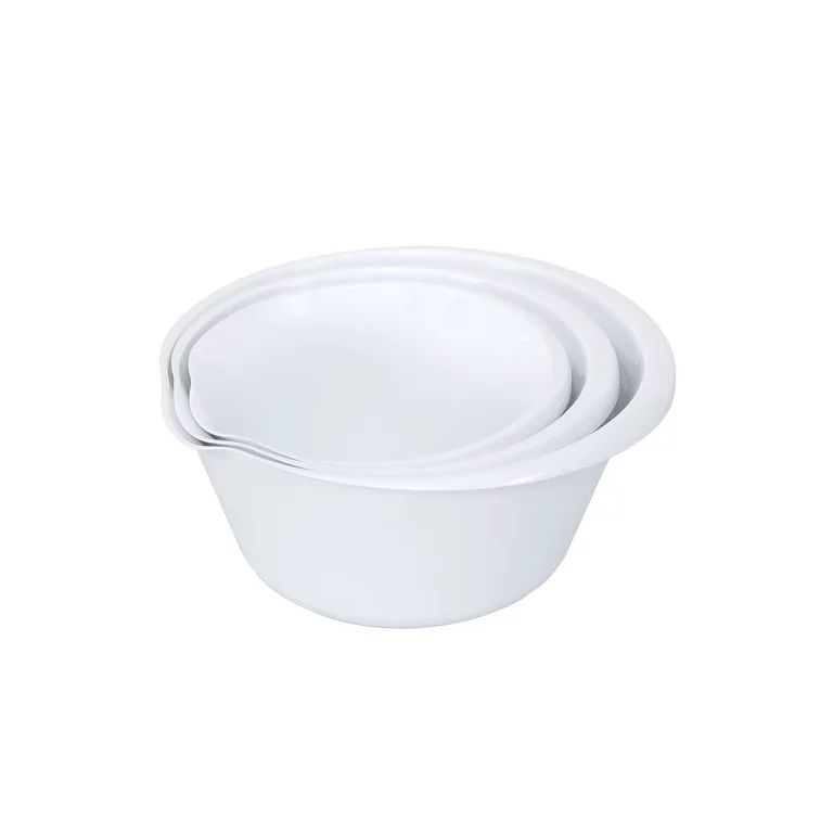 Mainstays Mixing Bowl Set, 3 Piece, Assorted Sizes, White, Polypropylene | Walmart (US)