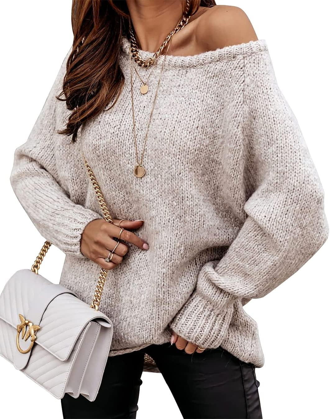 BTFBM Women Casual Long Sleeve Fall Sweaters Crew Neck Solid Color Soft Ribbed Knitted Oversized Pullover Loose Fit Jumper | Amazon (US)