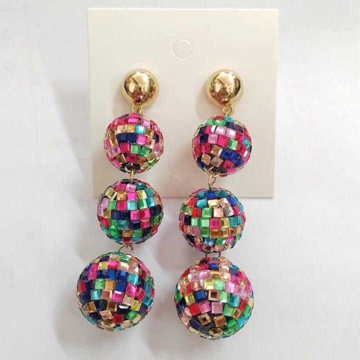 1pair Exquisite Rhinestone Decor Ball Drop Earrings For Women For Party | SHEIN