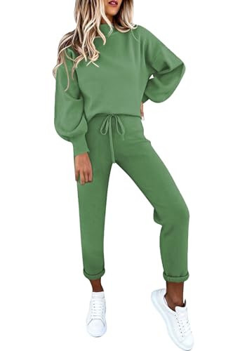 Fixmatti Women 2 Piece Sweatsuit Jogging Outfits Long Sleeve Sweatshirt Matching Sweatpants Set Tracksuit Green S | Amazon (US)