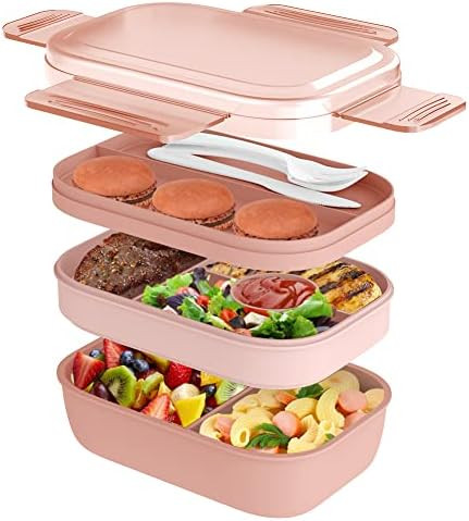 Bento Box, All-in-One 3 Stackable Lunch Box for Kids and Adults, Leak-Proof Lunchbox with Utensil... | Amazon (US)