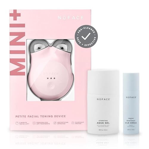 NuFACE MINI+ Microcurrent Facial Device Kit - FDA Cleared Face Sculpting & Skin Tightening Device to Contour, Lift & Tone + Microcurrent Gel Activator & Silk Creme - Sandy Rose | Amazon (US)