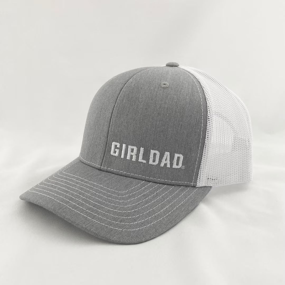 Girldad® Embroidered Trucker Hat, Grey & White with Offset Logo, Embroidered SnapBack Hat, Girl ... | Etsy (US)