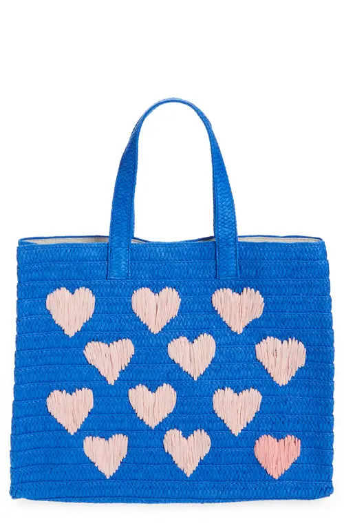 btb Los Angeles Be Mine Straw Tote in Cobalt/Light Pink at Nordstrom | Nordstrom