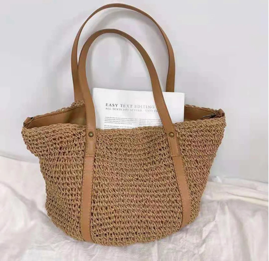Tote Summer Bag Beach Tote Bag Holiday Straw Bag Straw Tote - Etsy UK | Etsy (UK)