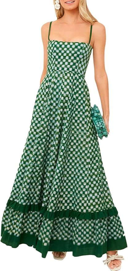 Striped Maxi Dress for Women Sleeveless Tie Shoulder Boho Flowy Smocked Dresses Long Bohemian Sum... | Amazon (US)