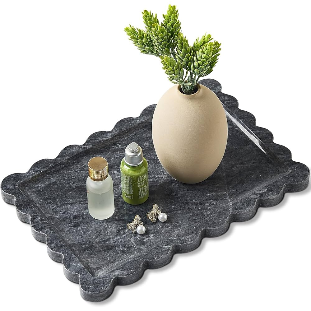 Real Natural Scalloped Marble Tray for Bathroom, Vanity, Kitchen and Desktop, Decorative Stone Tr... | Amazon (US)