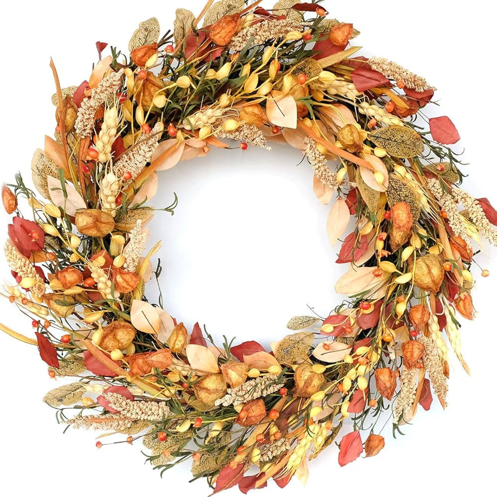 CIR OASES 22-23 inch Fall Wreath Berries Front Door Wreath Artificial Leaves Grain Wreath Harvest... | Amazon (US)