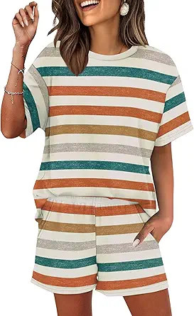 WIHOLL 2 Piece Lounge Sets for Women 2 Piece Lounge Matching Short Sleeve Tops Shorts Pants with ... | Amazon (US)