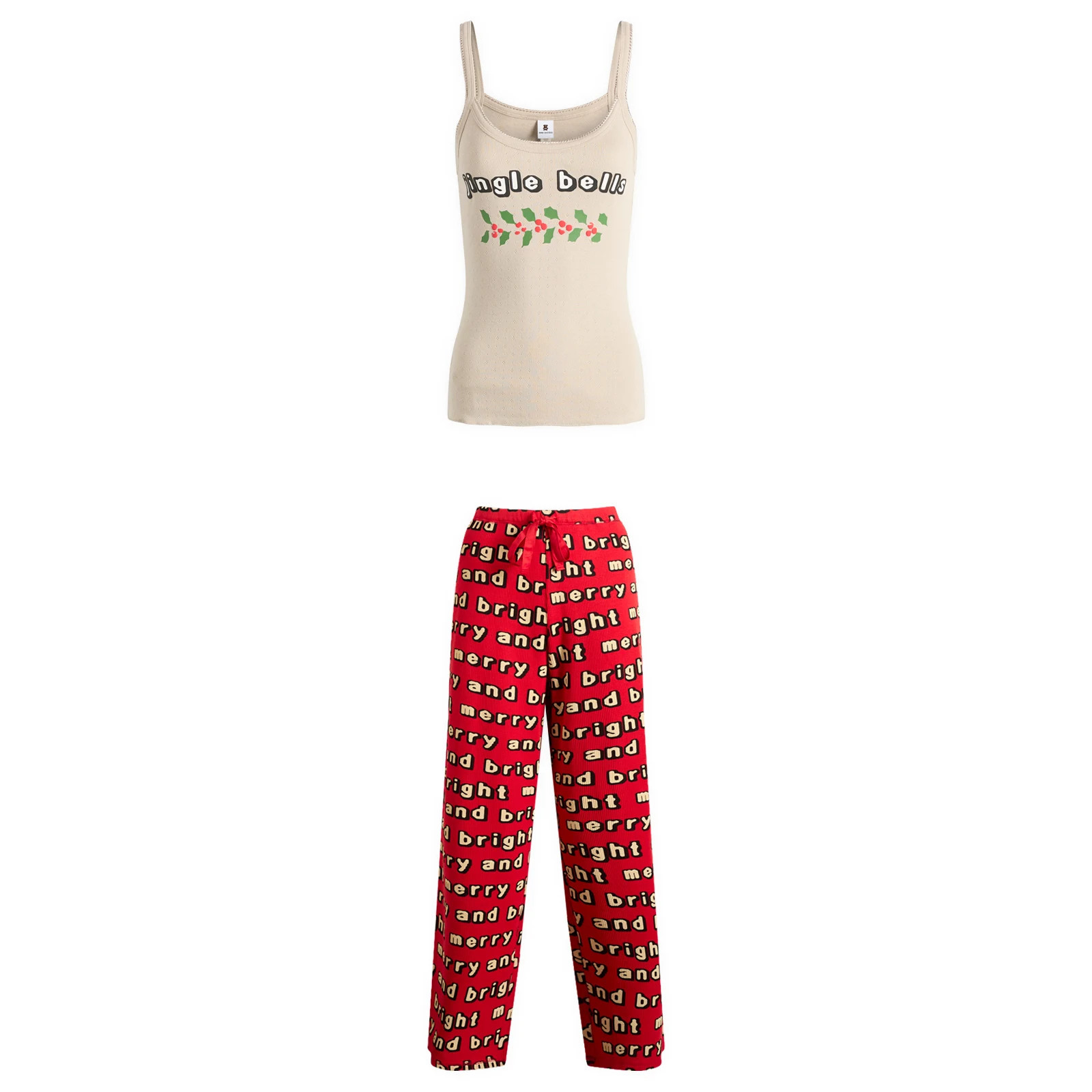 SKIMS Women's x CPFM Tank Top & Modal Waffle Pant Sleep Set in Stone Jingle Bells, Size X-Small | END. Clothing