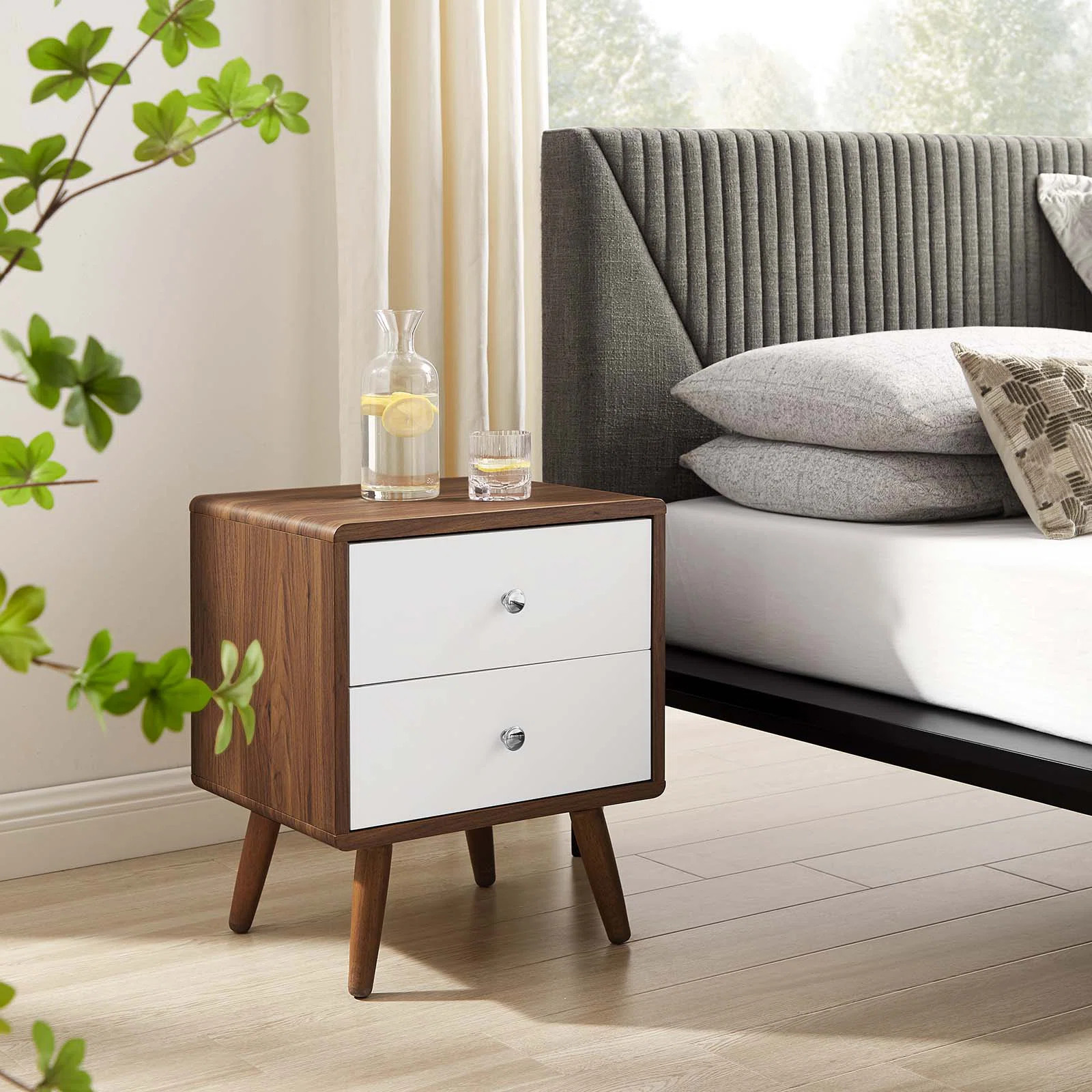 Transmit Mid-Century Modern Wood Walnut White, 2-Drawer Nightstand by ModwayByModway4.8Rated 4.8 ... | Wayfair North America