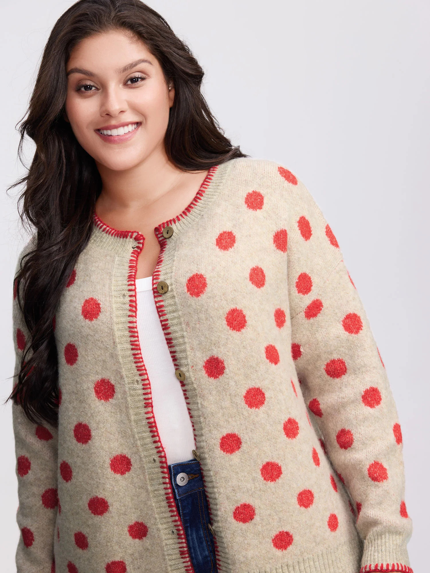 Polka Dots Jacquard Buttons Knit Cardigan | Bloomchic