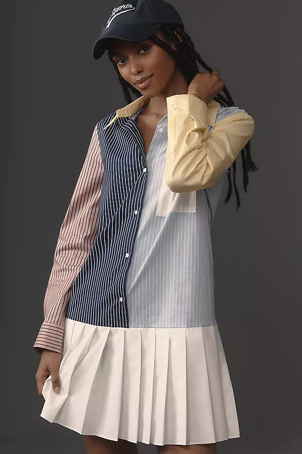 English Factory Long-Sleeve Colorblock Mini Shirt Dress | Anthropologie (US)