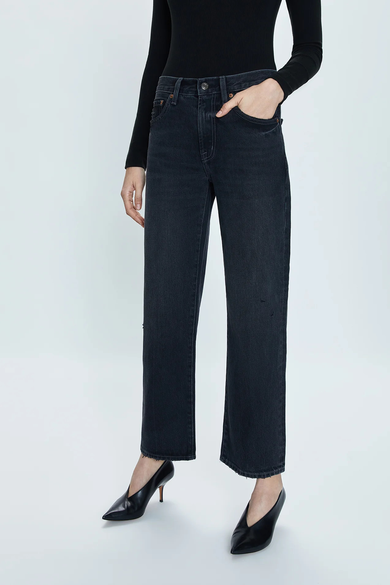 PETITE Lexi Mid Rise Bowed Straight Jean - Mercury | Pistola Denim