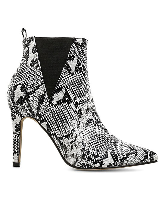 Winter Bear Women's Casual boots SLIVER - White & Black Snake Pointed-Toe Stiletto Heel Ankle Bootie | Zulily