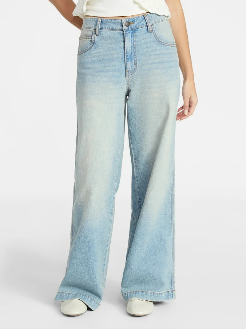 No Boundaries Mid-Rise Baggy Wide Leg Jeans, 31" Inseam, Women's 00-18 | Walmart (US)