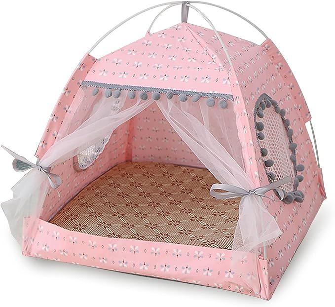 Cat Princess Indoor Tent House Pet Dog Cute Floral Cave Nest Bed Portable Dog Tents (M:38x38x36cm... | Amazon (US)
