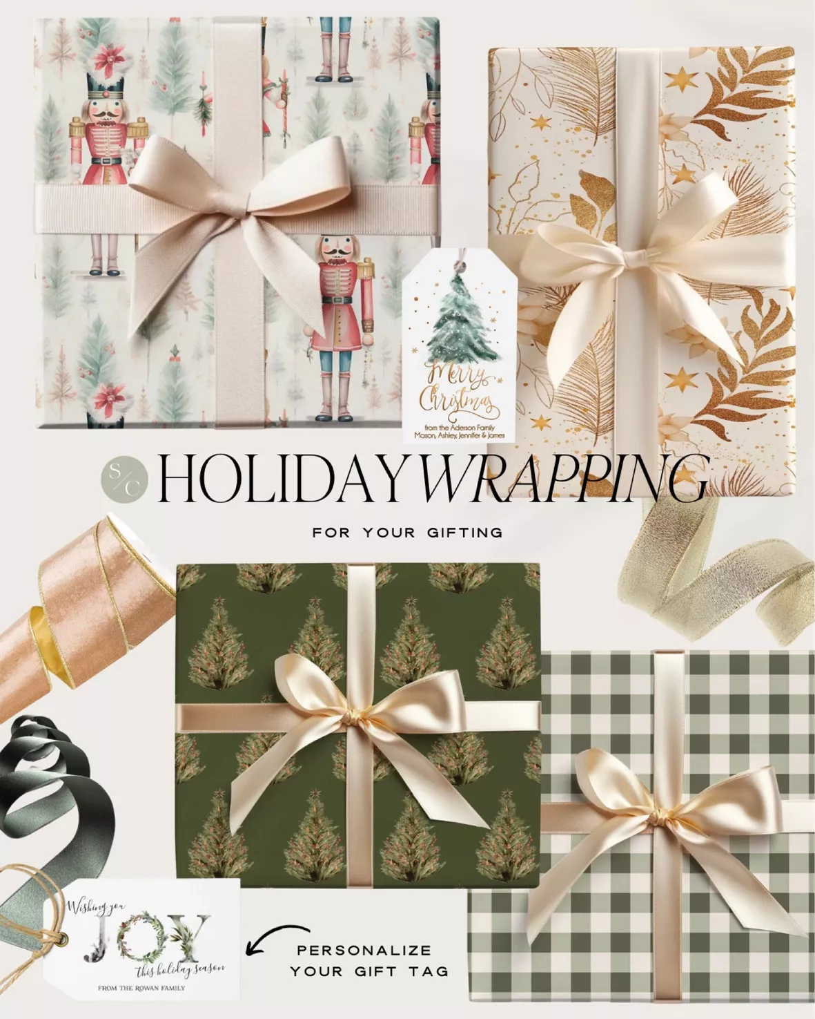 Festive Forest Green Ribbon Collection. Gift Wrapping Ribbon
