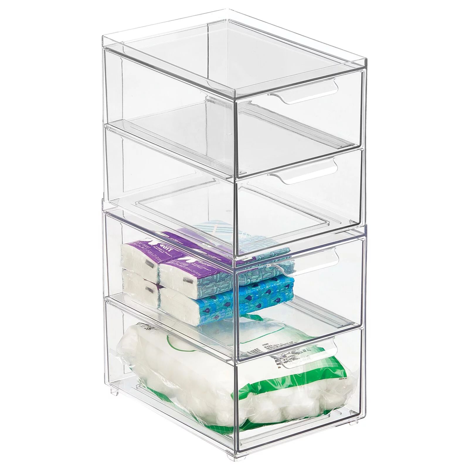 mDesign Stackable Plastic Storage Bath Bin - 2 Pull-Out Drawers - 2 Pack, Clear | Walmart (US)