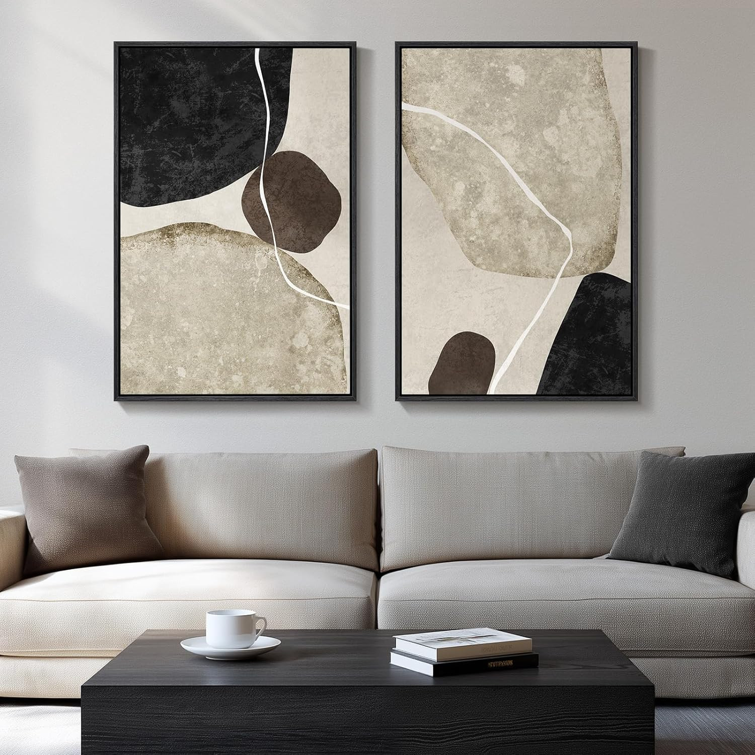 Large Framed Neutral Abstract Wall Art Set of 2, Modern Black Beige Brown Canvas Prints Paintings... | Amazon (CA)