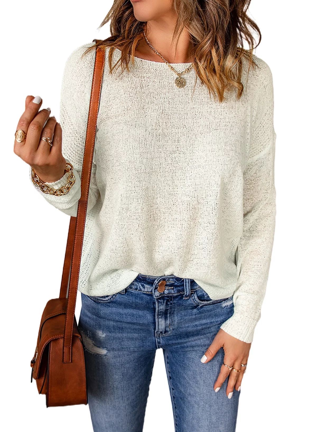 Dokotoo Women Sweaters Fall Crewneck Knitted Lightweight Drop Shoulder Long Sleeve Pullover Tops ... | Walmart (US)