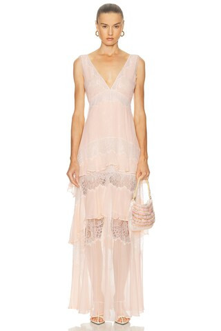 LoveShackFancy Callista Dress in Linergie Peche - Blush. Size 6 (also in 0, 2, 4, 8). | FWRD 