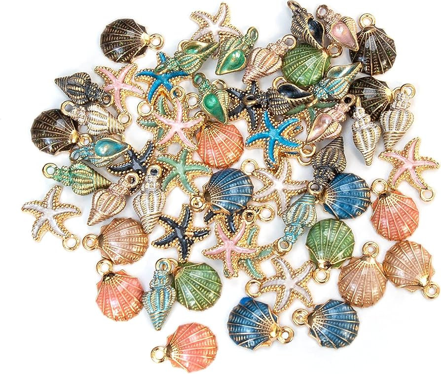 AUEAR, 60 Pack Ocean Starfish Conch Seashell Enamel Charms Pendants for DIY Jewelry Making (Ocean... | Amazon (US)