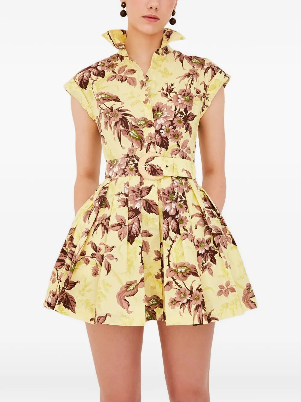 Cara Cara Octavia belted floral-print mini dress - Yellow | Farfetch Global