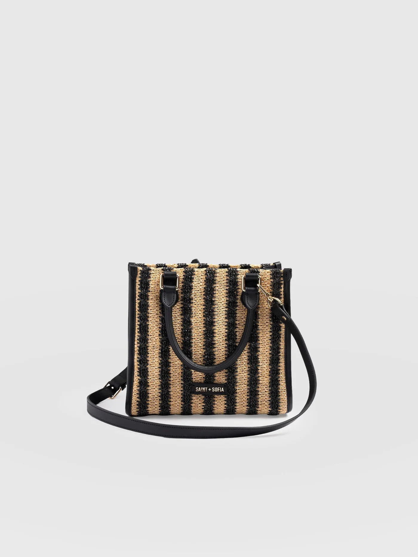 Mia Mini Tote Bag - Black Raffia | Saint + Sofia