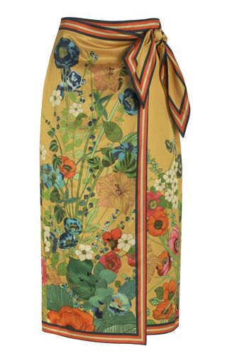 Cresida Floral Linen-Blend Midi Wrap Skirt | Moda Operandi (Global)