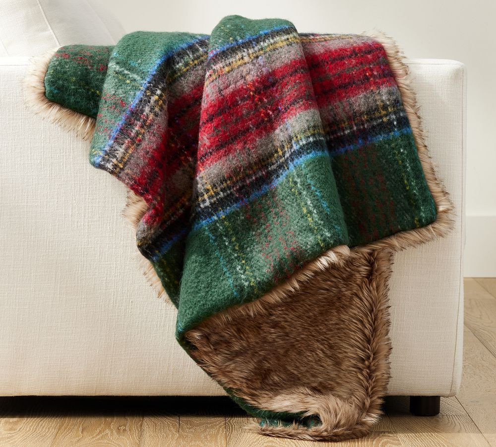 Stewart Plaid Faux Fur Back Throw | Pottery Barn (US)