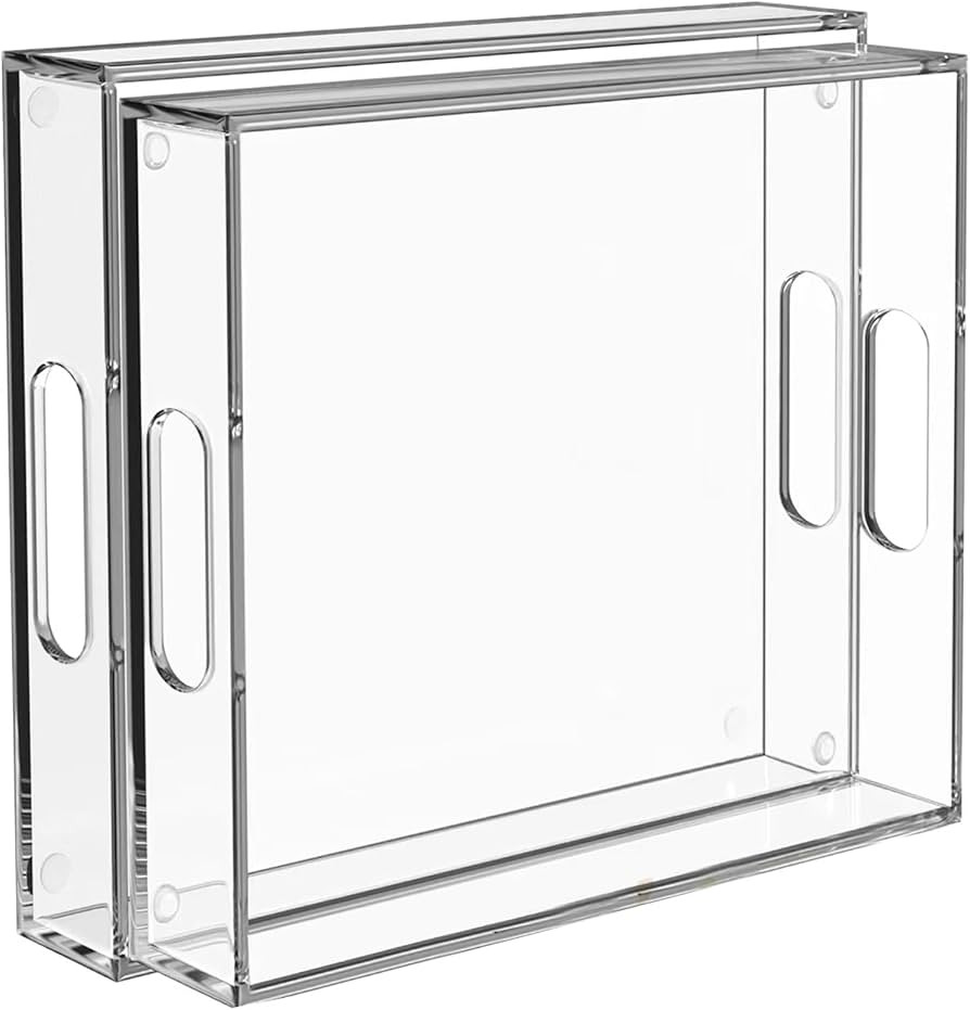 2 Pack Serving Tray with Handles, Clear Acrylic Tray for Serving Food, Large Outdoor Food Trays f... | Amazon (US)
