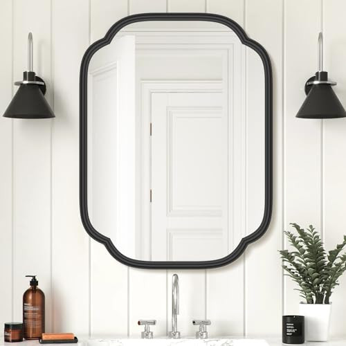 Ferytange Black Bathroom Mirror for Wall, 18" x 24" Rectangular Wall Mirror for Bathroom Metal Frame Farmhouse Rounded Corner Wall Mirror (Horizontal/Vertical) | Amazon (CA)