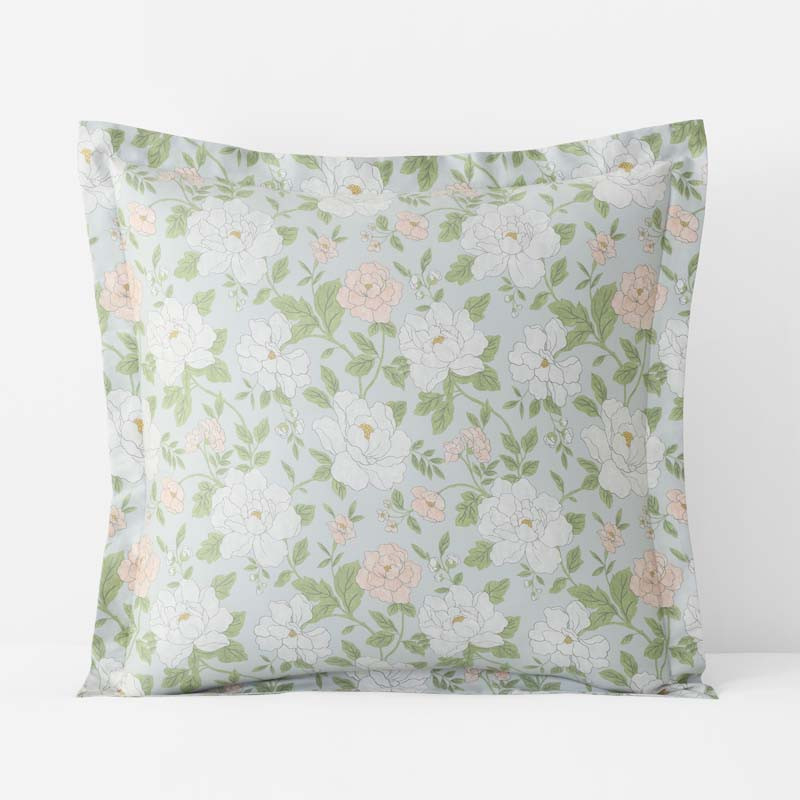 Misty Meadow Cluster Reversible Classic Smooth Sateen Sham - Green Tea, Euro | The Company Store