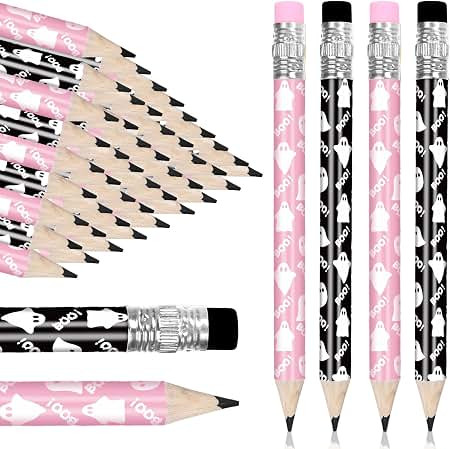 Whaline 50Pcs Halloween Ghost Half Pencils with Eraser Pink Black Boo Ghost Pre Sharpened Short W... | Amazon (US)