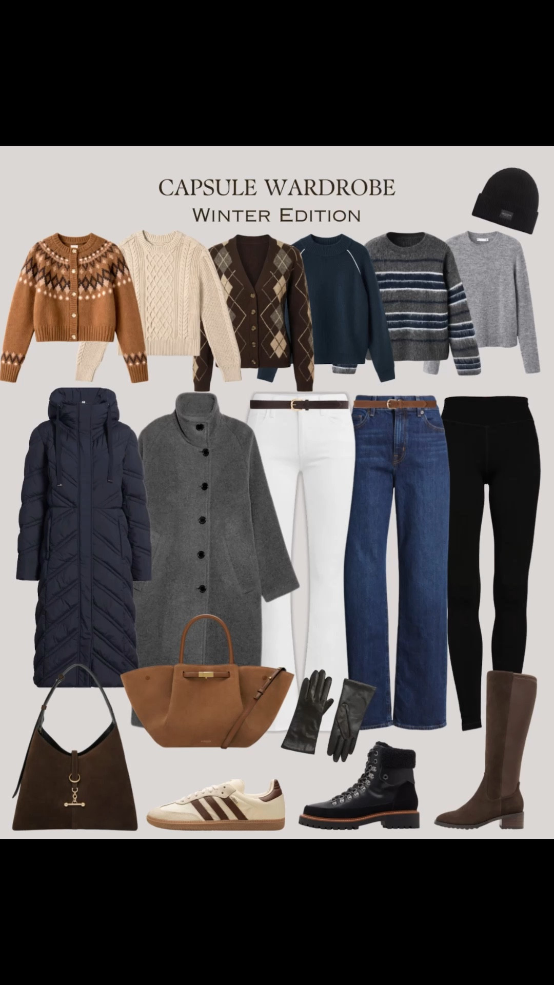 Winter Capsule: 20 Pieces, Endless Possibilities!✨ Create 50+ chic looks with timeless staples you already own—jeans, leggings, a cozy cream cable-knit, a navy sweater, and a puffer coat—elevated with a few seasonal gems like a Fair Isle sweater, a striped knit, a long wool coat, and water-resistant boots.🥾 Effortless, versatile, and polished—your winter wardrobe, sorted.💫

#LTKWorkwear #LTKFindsUnder100 #LTKSaleAlert