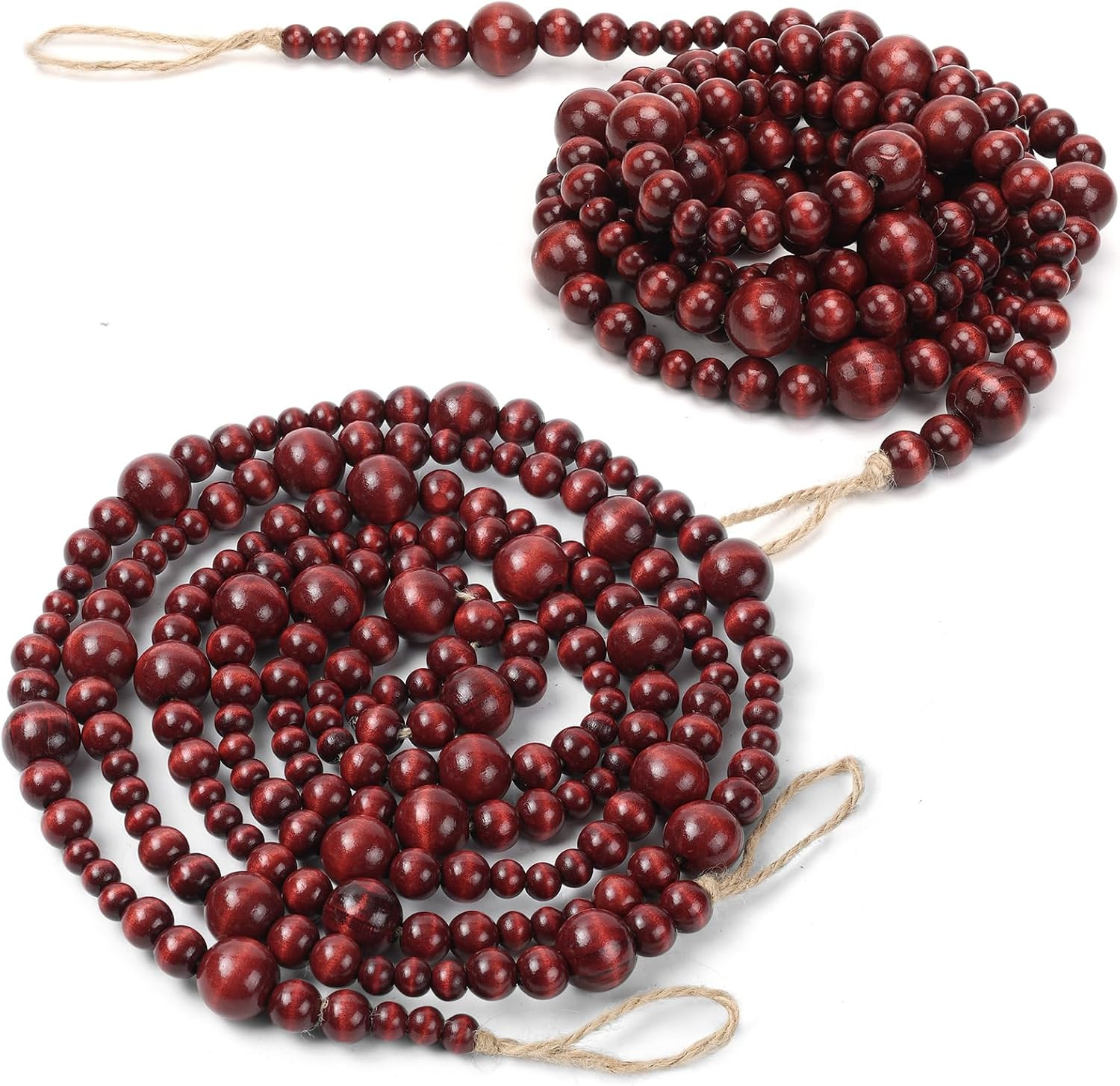 ZenNex 2 Pcs Christmas Wood Bead Garland 18.4Ft Rustic Boho Decor,Cranberry | Amazon (US)