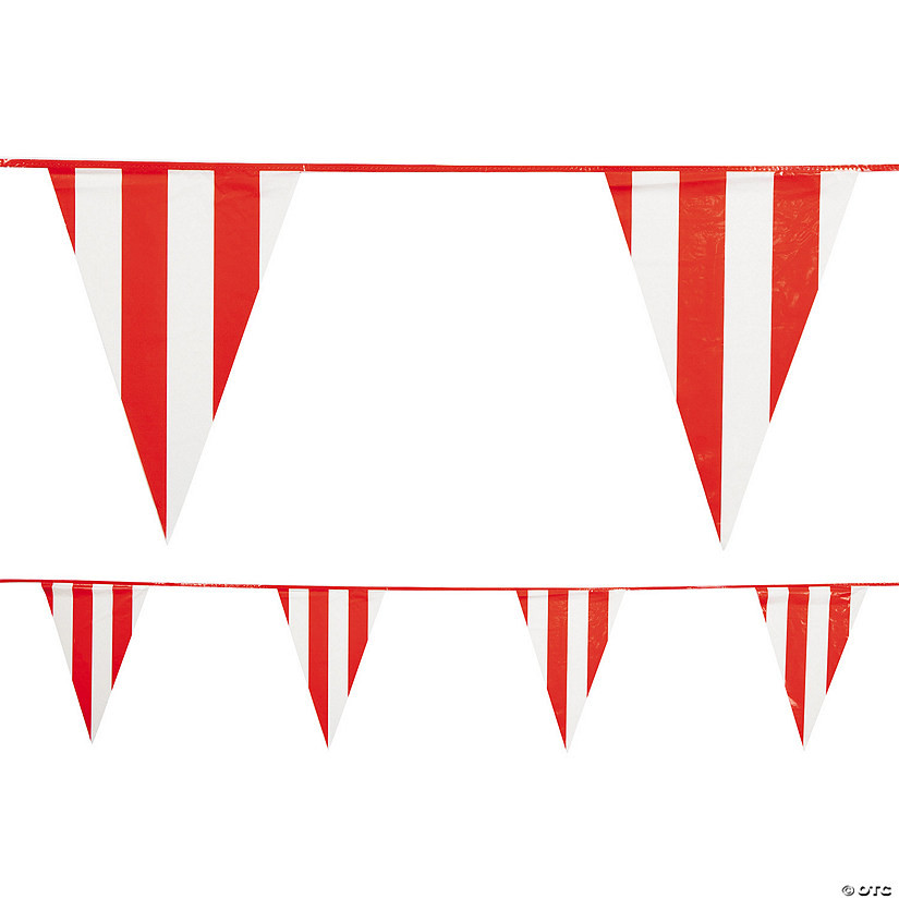 100 Ft. Red & White Striped Plastic Pennant Banner | Oriental Trading Company