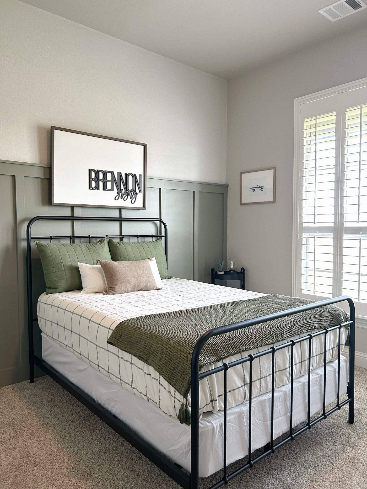 Toddler Room Makeover
It was time to move Brennon from his crib to a big boy bed. While our initial plan was to use the conversion kit we had for his bed, let me tell you it was poorly engineered and I certainly didn’t care for the damage I knew it’d do to my shins. It may have come over the budget planned as we ran out to @livingspaces for a new frame, but this is more the lol I wanted anyway— something timeless that could grow with him and that matched the room. Enter some new artwork (cars— his favorite!!!) and no more decals, and a fresh coat of pain to match the other color we’ve used throughout the house, and in a weekend we quickly accomplished a “big boy room”. Wish me luck that sleeping in this new bed goes well tonight! 

#LTKhome #LTKkids #LTKfamily