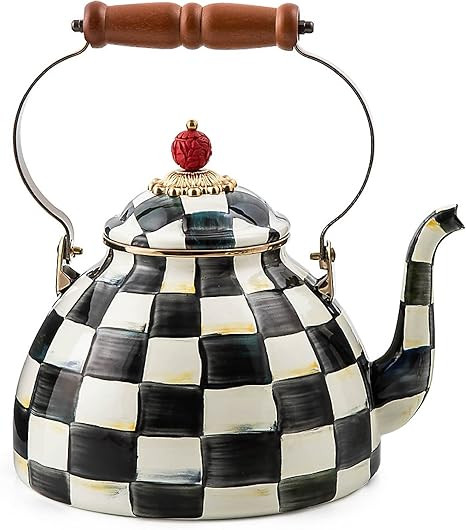 MACKENZIE-CHILDS Enamel Tea Kettle, Cute Kitchen Kettle for Stovetop, 3-Quart Capacity, Black-and... | Amazon (US)