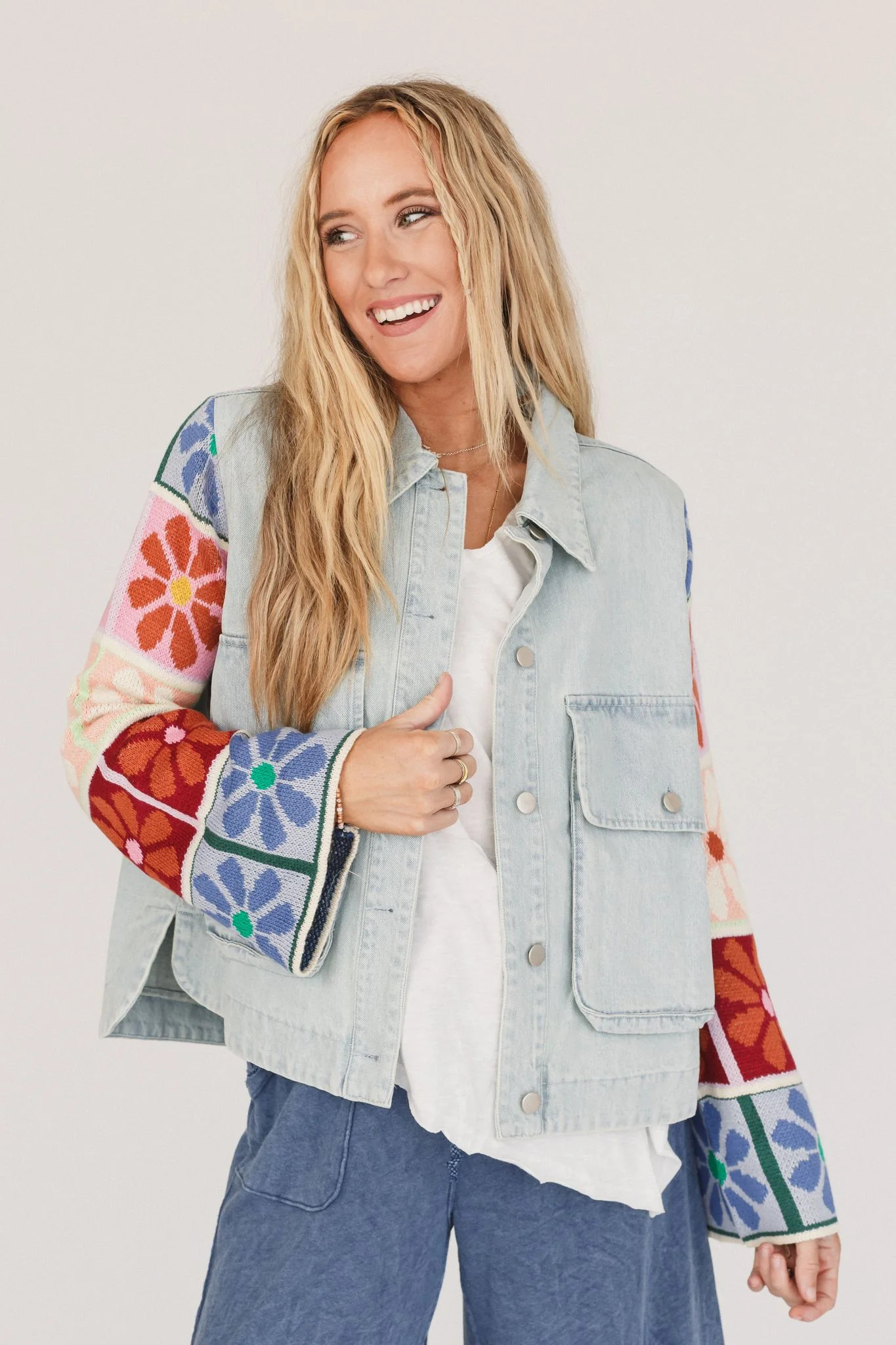 Dahlia Sweater Denim Jacket - Light Denim | Three Bird Nest