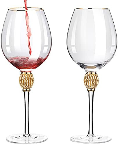 Amazon.com | 2 Pieces Rhinestone Red Wine Glass with Rim Tulip Shaped Diamond Wine Glasses Long S... | Amazon (US)