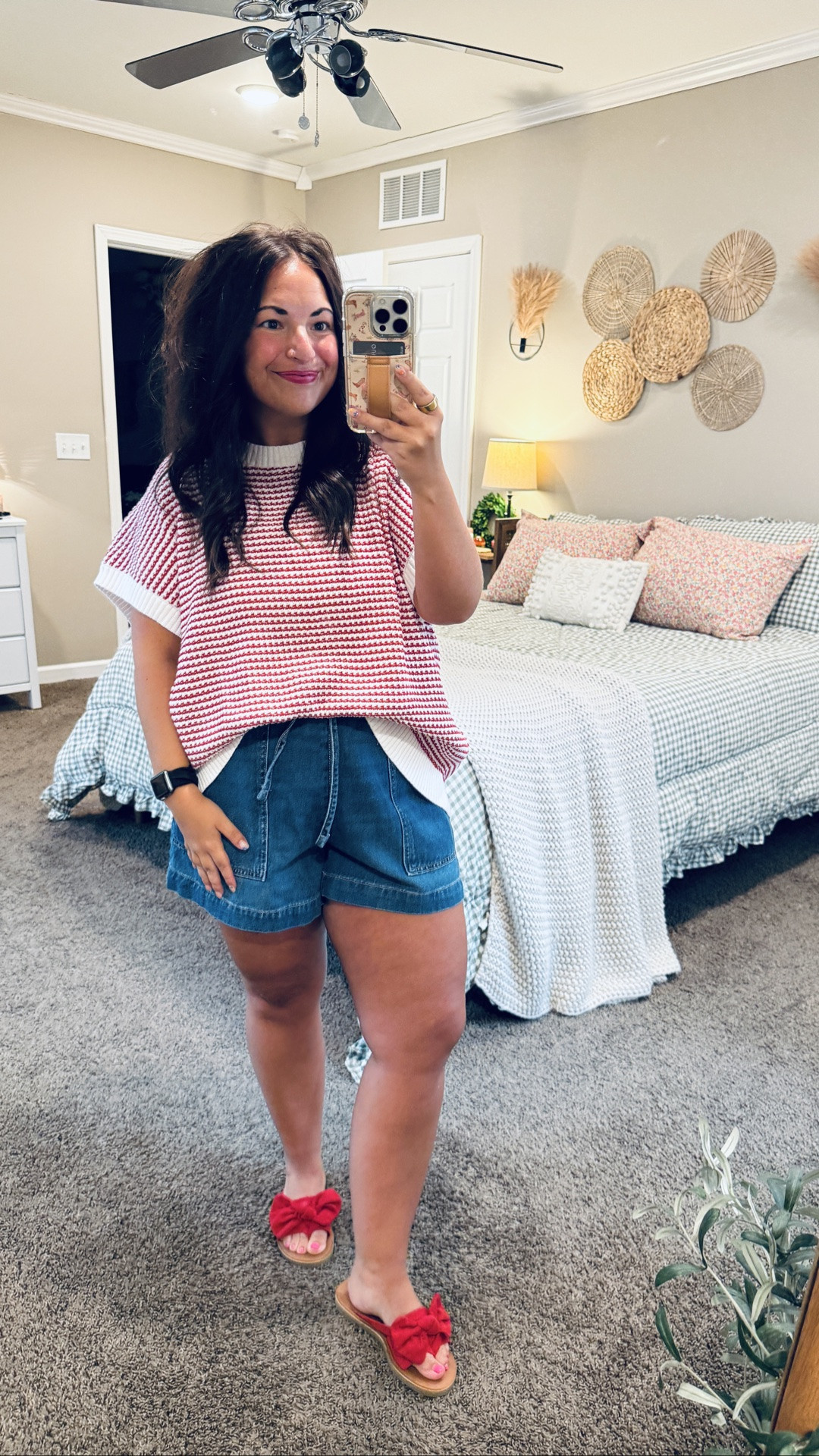 ❤️🤍💙 A little patriotic, a little preppy, & so cute for summer! This red & white striped knit top is perfect for the 4th of July, but versatile enough to wear all season long. Paired with denim, it's giving all the classic Americana vibes 🇺🇸✨ 

 #LTKootd #LTKSeasonal #LTKMidsize