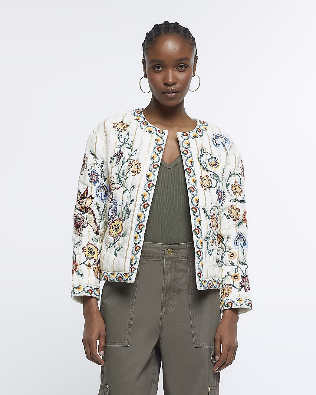 River Island Womens Cream Floral Quilted Jacket | River Island (US)